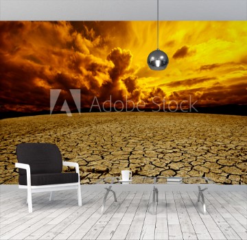 Picture of Paisaje deserticoCielo nuboso y suelo agrietado